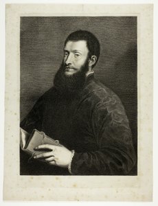 Pietro Aretino költő portréja, a Reynst-kabinetből; Variarum imaginum a celeberrimis artificibus pictarum Caelaturae (Reynst-kabinet: Híres művészek által festett különböző képek metszetei). alkotó: Cornelis van Dalen II