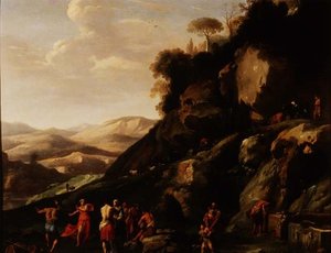 Parasztok táncolnak egy tájban alkotó: Cornelis van Poelenburgh or Poelenburch