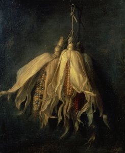 Három szögről függő kukoricacsutka (olaj, vászon)