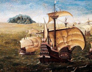 A portugál flotta, Cornelis Anthonisz On (1499-1557) festményének másolata alkotó: Cornelisz Anthonisz