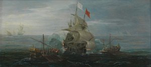 Francia hajó és barbár kalózok, 1615 körül (olaj, tölgyfa tábla) alkotó: Cornelius Bol