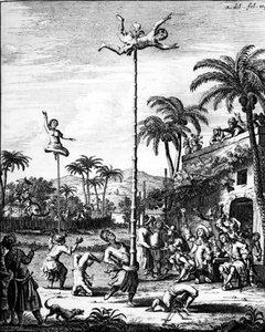 Indiák felfedezése: játékok - in "" Voyages of W. Shouten in the East Indies", szerk. Amszterdam alkotó: Cornelius Decker