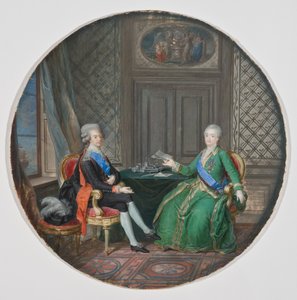 Gustavus király és II. Katalin orosz király Fredrikshamnban 1783 (akvarell pergamenen) alkotó: Cornelius Hoyer