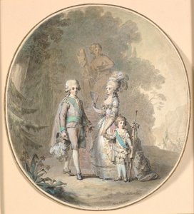III. Gusztáv, Zsófi Magdolna királynő és Gusztáv Adolf trónörökös sétál a Hagaparkenben. alkotó: Cornelius Høyer