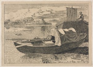 Csónakok a folyón, szélmalom a távolban, 1809. alkotó: Cornelius Varley