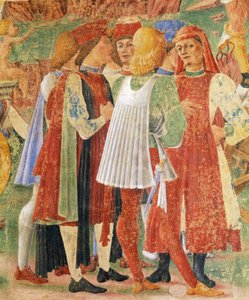 Kereskedők csoportja, részlet a Ceres diadala, augusztusi jelenet, Cosimo Turának (kb. 1430-1495) és Ercole mesterének tulajdonítva, freskó, északi fal, Hónapok csarnoka, Palazzo Schifanoia (Öröm palotája), Ferrara, Olaszország, 1470 körül