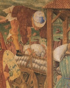 Kereskedő munka közben, részlet a Ceres diadala című filmből, jelenet az augusztus hónapból, Cosimo Turának tulajdonítva