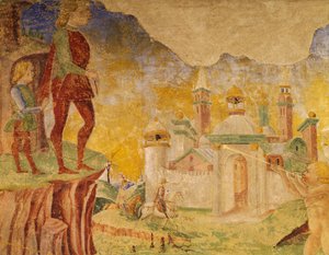 Ceres diadala, augusztus hónap jelenete, Cosimo Turának (körülbelül 1430-1495) és Ercole mesterének tulajdonítva, freskó, északi fal, Hónapok csarnoka, Palazzo Schifanoia (Öröm palotája), Ferrara, Detail, Olaszország, 1470 körül