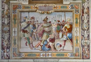 Csatajelenet, Bouilloni Godfrey okleveleiből Jeruzsálem elfoglalásakor, 1589-94 körül (freskó)