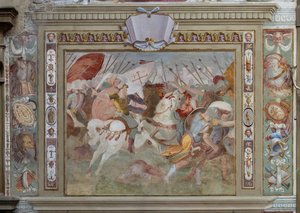 Csatajelenet, Bouilloni Godfrey okleveleiből Jeruzsálem elfoglalásakor, 1589-94 körül (freskó)