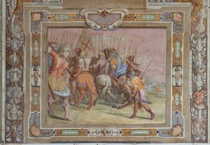 Csatajelenet Bouilloni Godfrey okleveleiből Jeruzsálem elfoglalásakor, 1589-94 körül (freskó)