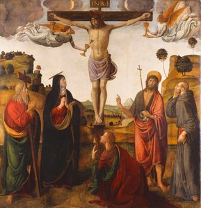 A keresztre feszítés Madonnával, Keresztelő Jánossal, Mária Magdolnával, Andrással és Ferenccel, 1503