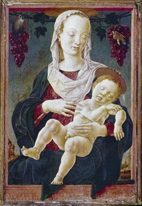 Madonna és gyermeke, a Zodiákus Szűzanyaként ismert. 1459-63 körül (tempera a fedélzeten) alkotó: Cosimo Tura
