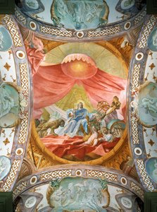 Szent Emmeran kolostor, 1812 óta a Thurn und Taxis hercegek rezidenciája: (freskó): mennyezeti freskó a könyvtárban, Salamon király ... (freskó)
