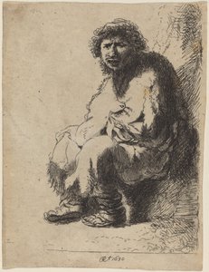 Koldus ül egy bankon alkotó: Costantino Cumano after Rembrandt van Rijn