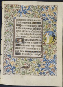Levél az órák könyvéből: Ördögöt kergető angyal recto, c. 1460.