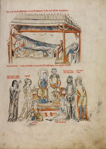 Heinrich alszik és Hedwig imádkozik. Heinrich és Hedwig gyermekeikkel, 1353 alkotó: Court workshop of Duke Ludwig I