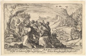 Isten szövetséget köt Noéval: a füstölgő máglya mellett Noé letérdel p..., 1612.