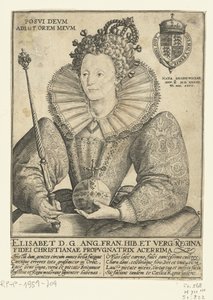 Portret van Elizabeth I Tudor, ten halfen lijve Posvi Devm Aiut Orem Mevm (cím az objektumon) alkotó: Crispijn van de Passe (I)