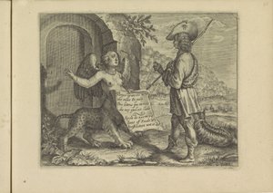 Gesprek tussen een sfinx en een herder A kereszténység néhány legnagyobb pásztorlánynak álcázott hölgyének valódi portréi. (sorozat címe) alkotó: Crispijn van de Passe (II)