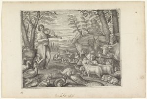 Orpheus zenéjével elvarázsolja az állatokat Ovidius metamorfózisai (sorozat címe)