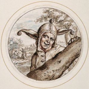 Bolond sapkával és harangokkal, 17. század eleje (toll és barna tinta barna, szürke és rózsa mosással)