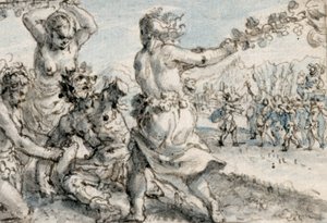 Pentheuszt verő maenádok, 17. század eleje (toll és barna tinta barna, kék és szürke mosással)