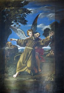 Szent Ferencet egy angyal tartja, miközben extázisban van alkotó: Crispin of Viterbo