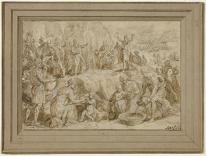 Mózes vizet csap a sziklából alkotó: Crispin van den Broeck
