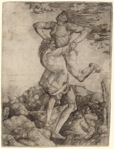 Herkules és Antaeus alkotó: Cristofano Robetta, after Antonio del Pollaiuolo
