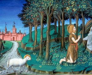 Keresztelő János imádkozik a város kapujában (143v. k.). 1476 alkotó: Cristoforo De Predis