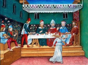 Heródes lakomáján Salome átadja János fejét (144r. körül). 1476 alkotó: Cristoforo De Predis