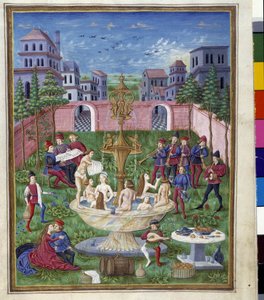 Merkúr hatása: a szerelem kertje és a fiatalság forrása. Miniatűr, amelyet Cristoforo de Predis (1440-1486) készített – a „” De Sphaera””” d