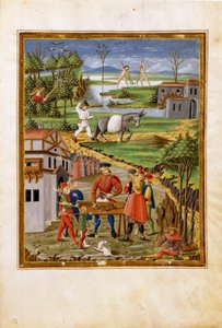 A Hold hatása: halászat, vadászat és mezőgazdaság színtere (miniatűr, 1470 körül) alkotó: Cristoforo De Predis