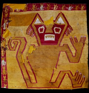 Kolumbiai előtti művészet, Nazca civilizáció: szövettöredék zoomorf ábrázolással. Kr.e. 100-800. Göteborg, Néprajzi Múzeum
