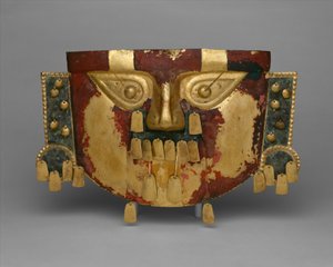Perui temetkezési maszk, i.sz. 900-1100 (arany, ezüst-réz fedők, cinóber)
