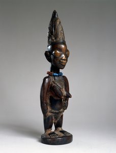 Ikerfigura (ere ibeji), Ila-Orangun régió, Nigéria, 19. század vége vagy 20. század eleje (fa, üveggyöngyök és tukula nyomai)