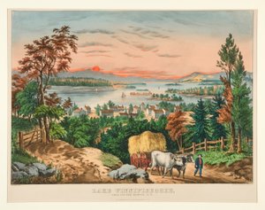 Winnipesaukee-tó, a Center Harborból, NH alkotó: Currier and Ives