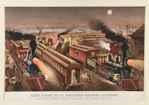 Éjszakai jelenet egy amerikai vasúti csomópontban alkotó: Currier and Ives