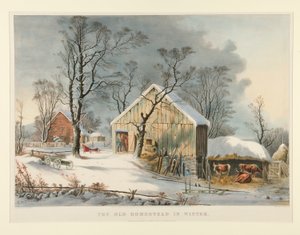 A régi tanya télen alkotó: Currier and Ives