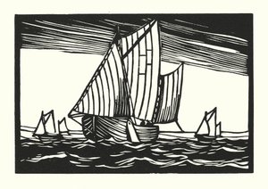 Halászhajók és uszályok: Brighton Hoggies (fametszet) alkotó: Cyril A. Wilkinson
