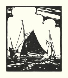 Halászhajók és uszályok: Whitstable Oyster Boat (fametszet) alkotó: Cyril A. Wilkinson
