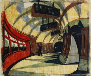 A metróállomás, 1932 körül (színes linómetszet papírszövetre Japánban)