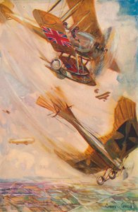 Egy brit kétfedelű repülőgép lezuhant egy német Taube-t, c1916, 1928 alkotó: Cyrus Cuneo