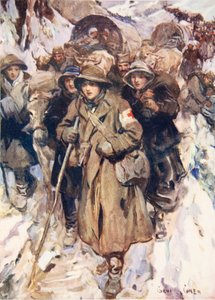 Bátor ápolónők a szerb hadsereg visszavonulójában (színes litho) alkotó: Cyrus Cuneo