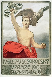Plakát, amely az 1901-es prágai szokolok 4. közgyűlését hirdeti