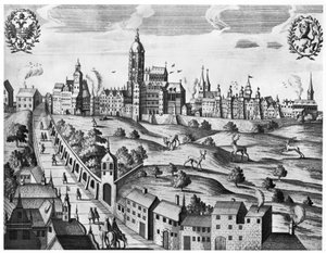 Prágai kilátás a császári palotával és a Hittudományi Főiskolával, 1618 körül alkotó: Czech School