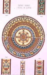 Rozetta mozaik Kahrije Dzamissiból, a Megváltó templomból, a „Konstantinápolyi templomépítészet” kocsmából. Lehmann és Wentzel, bécsi, 1870-80 körül (litho) alkotó: D. (after) Pulgher