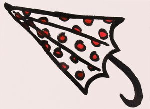 Piros pöttyös esernyő, 2017 (vörös és fekete india tinta, papír)