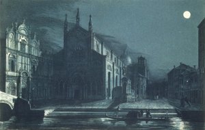Az SS-templom éjszakai jelenete. Giovanni és Paolo, Velence, metszette Brizeghel (litho) alkotó: Dalda (after)